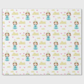 青いかわいらしプリンセスパターン ラッピングペーパー (フラット)