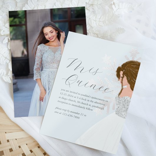 青いかわいらし冬の雪片Mis Quince写真 招待状