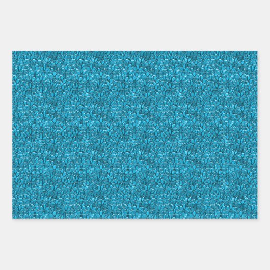 青いかわいらし房の花フローラ抽象芸術 ラッピングペーパーシート (正面3)