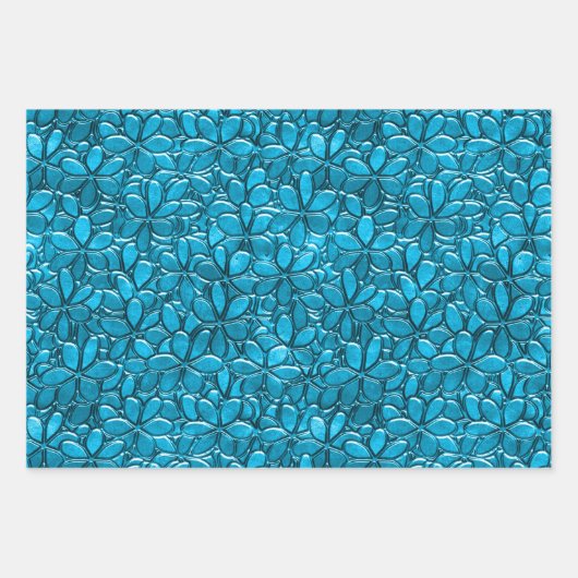 青いかわいらし房の花フローラ抽象芸術 ラッピングペーパーシート (正面2)