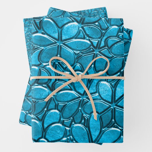 青いかわいらし房の花フローラ抽象芸術 ラッピングペーパーシート (インサイチュ)