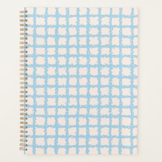 青いかわいらし格子模様のオフホワイト プランナー手帳 (正面)