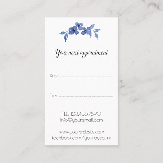 青いかわいらし水色の可愛い女の子バラ-フローラ 予約カード (裏面)