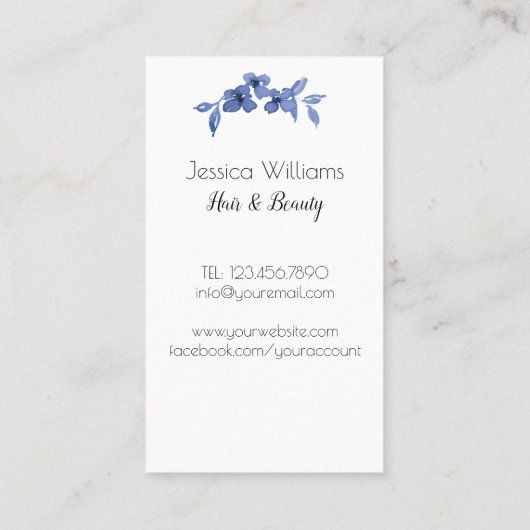 青いかわいらし水色の可愛い女の子バラ-フローラ 名刺 (裏面)