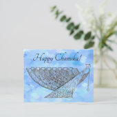 青いかわいらし点のペンとインクのハヌカー（ユダヤ教の祭り）（ユダヤ教）メノラー ポストカード (スタンド正面)