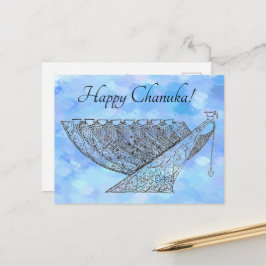 青いかわいらし点のペンとインクのハヌカー（ユダヤ教の祭り）（ユダヤ教）メノラー ポストカード