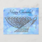 青いかわいらし点のペンとインクのハヌカー（ユダヤ教の祭り）（ユダヤ教）メノラー ポストカード (正面)