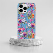 青いかわいらし背景にカントリーガーデンの花 Case-Mate iPhoneケース