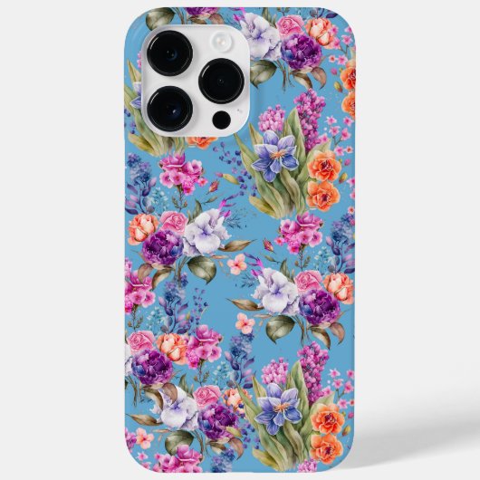 青いかわいらし背景にカントリーガーデンの花 Case-Mate iPhoneケース (裏面)