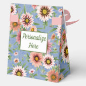 青いかわいらし花の上にピンクのデイジー フェイバーボックス (裏面)