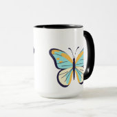 青いかわいらし蝶・カスタマイズ可能な名前 マグカップ (正面右)