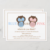 青いかピンクか? リトルオウルズ ベイビー 性別発表パーティー 招待状 (正面/裏面)