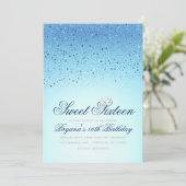 青いきらきらグリッタークラウン スウィート16誕生日パーティー 招待状 (スタンド正面)