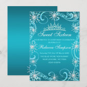 青いきらきら雪の結晶の誕生日招待状 招待状 (正面/裏面)