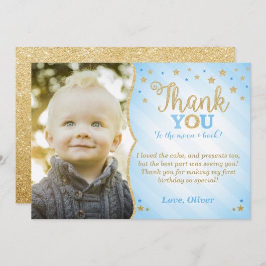 青いきらめきのきらめき少し星のサンキューカード サンキューカード (正面/裏面)