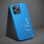 青いきらめくエレガント白い書道のスクリプト名 Case-Mate iPhone 14ケース<br><div class="desc">青きらめく白エレガント書のスクリプトのタイポグラフィ名カスタムiPhone 14電話のケースはトレンディーとデザインを備えパーソナライズされたてモダン、手のきらめくのを持つ書のスクリプトのをメタリックな青の背景。©Evco Studio www.zazzle.com/store/evcostudioによる設計</div>