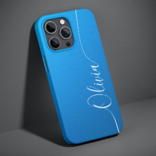 青いきらめくエレガント白い書道のスクリプト名 Case-Mate iPhone 14ケース