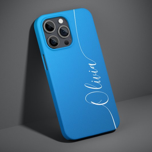 青いきらめくエレガント白い書道のスクリプト名 Case-Mate iPhoneケース