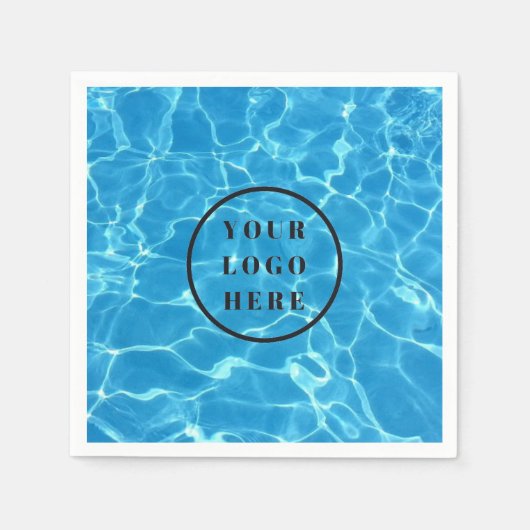 青いきらめくスイミングプールの水あなたのロゴを追加 スタンダードカクテルナプキン (正面)