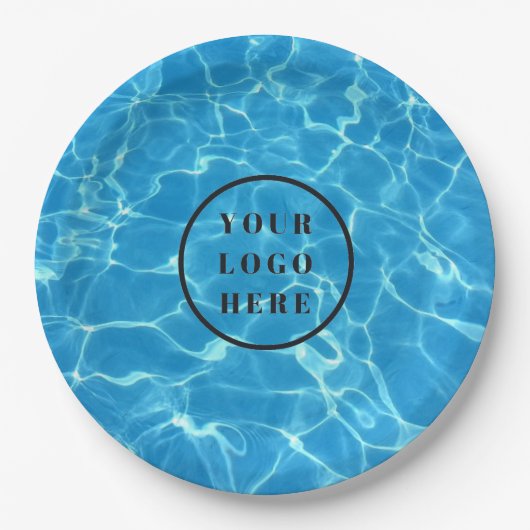 青いきらめくスイミングプールの水あなたのロゴを追加 ペーパープレート (正面)