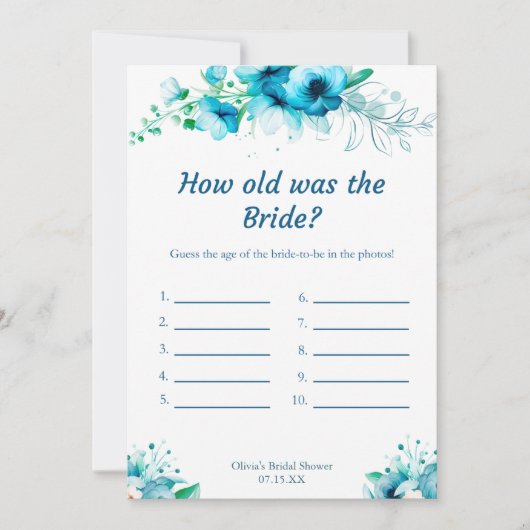 青いくつ新婦ブライダルシャワーゲームカード 招待状 (正面)