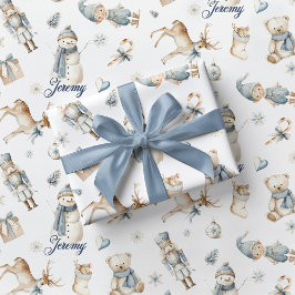 青いくるみ割り人形のラッピングペーパー ボーイ クリスマス ラッピングペーパー