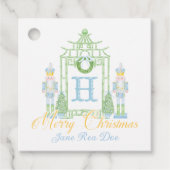 青いくるみ割り車のChinoiserieクリスマスギフトタグ フェイバータグ (正面)
