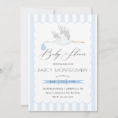 青いこうのとりの男の子のベビーシャワーの招待状 招待状 (正面)