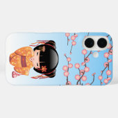青いこけし人形の日本芸者娘 Ume Kokeshi Doll Japanese Geisha Gir Case-Mate iPhoneケース (裏面 (横))