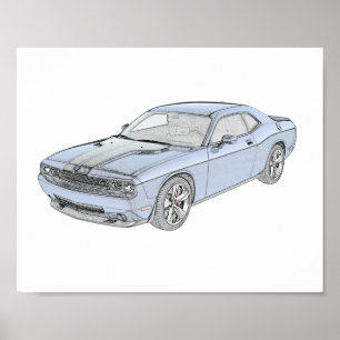 青いごまかしの挑戦者のMopar筋肉車 ポスター