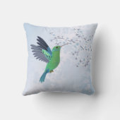 青いさくらんぼの花と緑のハミングバード クッション (裏面)