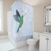 青いさくらんぼの花と緑のハミングバード シャワーカーテン (インサイチュ)
