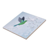 青いさくらんぼの花と緑のハミングバード タイル (側面)