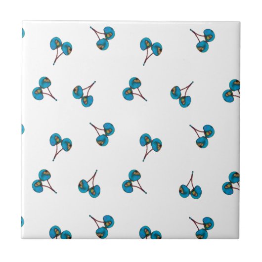 青いさくらんぼパターン タイル (正面)
