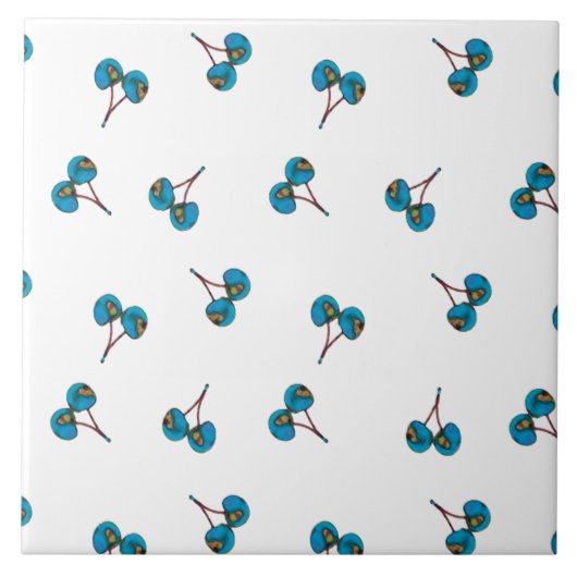 青いさくらんぼパターン タイル (正面)