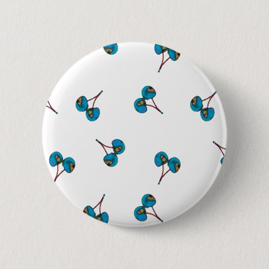 青いさくらんぼパターン 缶バッジ (正面)