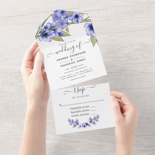 青いさくらんぼ結婚が一つの招待状に咲く オールインワン招待状 (貼ってはがせる)