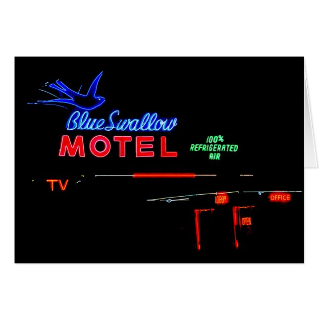 青いつばめのモーテルのネオンサイン、Tucumcari、N.M. (正面横)