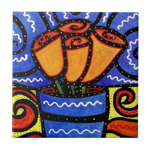 青いつぼのセラミックタイルのバラ タイル (正面)