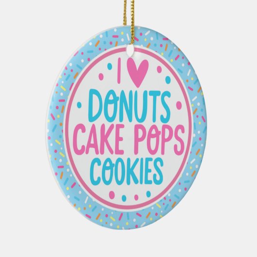 青いつや消しと振りかける私はドーナツのケーキが大好きポップ・アートの セラミックオーナメント (右)