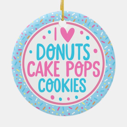 青いつや消しと振りかける私はドーナツのケーキが大好きポップ・アートの セラミックオーナメント (裏面)