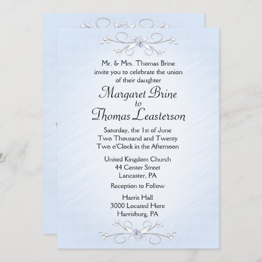 青いつる植物結婚式招待状 招待状 (正面/裏面)