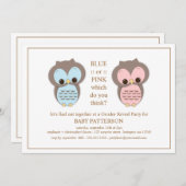 青いですかピンクのフクロウのベビーの性はパーティーを明らかにします 招待状 (正面/裏面)