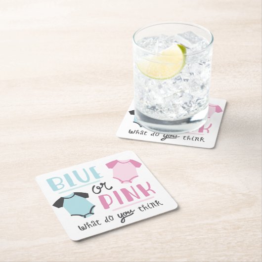 青いですかピンクのベビーの性はパーティーのシャワーを明らかにします スクエアペーパーコースター (インサイチュ)