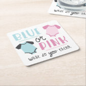 青いですかピンクのベビーの性はパーティーのシャワーを明らかにします スクエアペーパーコースター (アングル)