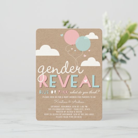 青いですかピンクのベビーの性はパーティーの招待を明らかにします 招待状 (スタンド正面)