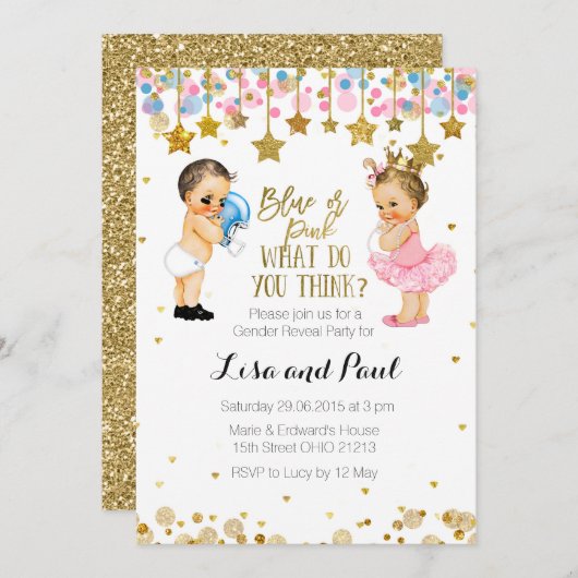 青いですかピンクの性は招待を明らかにします 招待状 (正面/裏面)