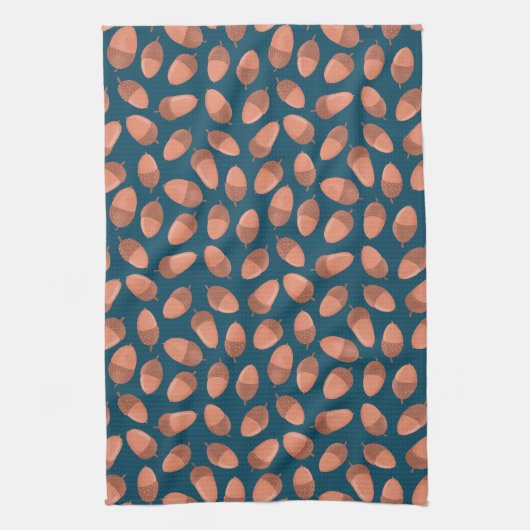 青いどんぐりの模様 キッチンタオル (縦)