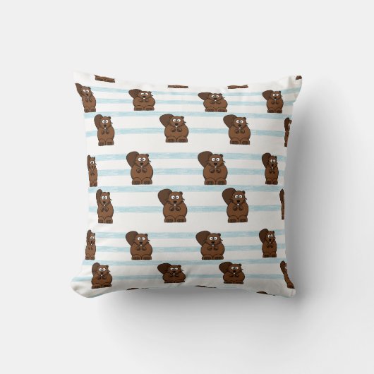 青いにビーバーストライプ クッション (正面)