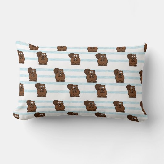 青いにビーバーストライプ ランバークッション (正面)